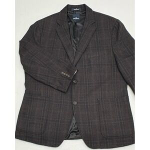 Daniel Hechter Brown Plaid Wool Flannel Tweed Blazer Ticket/Patch Pockets 42R